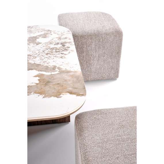 Sofabord Arakis 90x90 cm - med 4 puffer - valnøtt - marmor