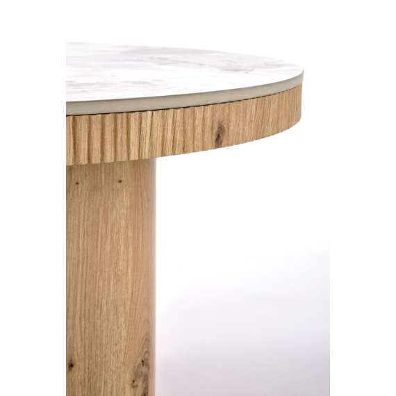 Sofabord MAGNUM Ø80 cm - hvit marmor imitasjon - eik understell