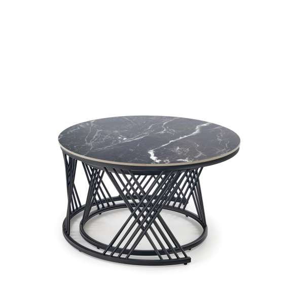 Bordsett Flamingo Ø80 og Ø60 cm - 2 stk - sort og hvit marmor