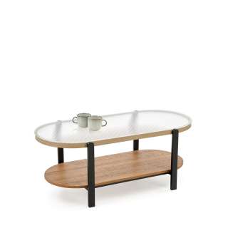 Sofabord Kamala 110x54 cm - rillet glass - eik hylle