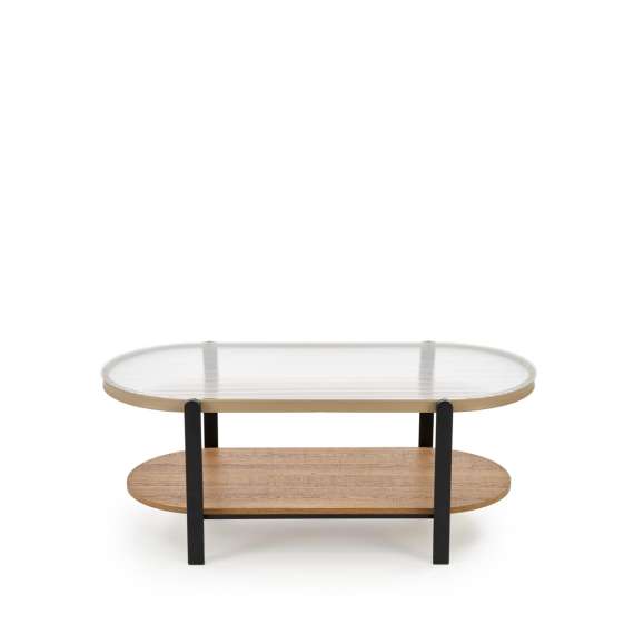Sofabord Kamala 110x54 cm - rillet glass - eik hylle