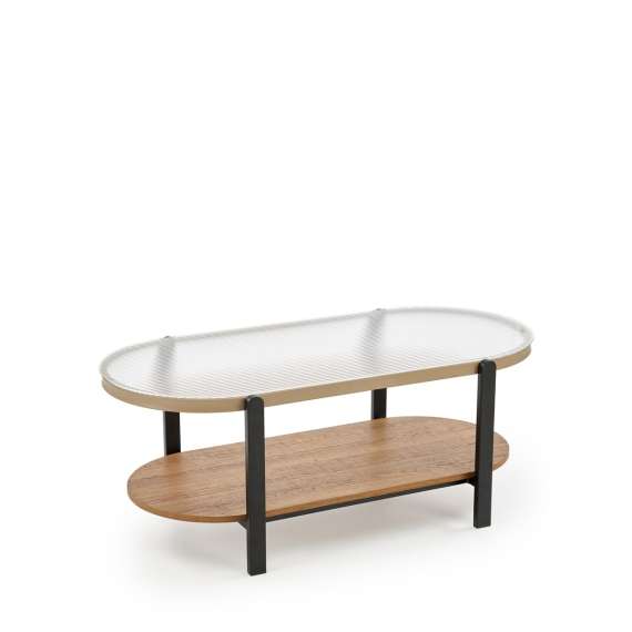 Sofabord Kamala 110x54 cm - rillet glass - eik hylle