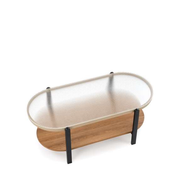 Sofabord Kamala 110x54 cm - rillet glass - eik hylle