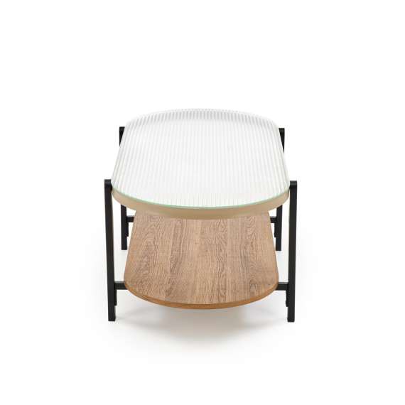 Sofabord Kamala 110x54 cm - rillet glass - eik hylle