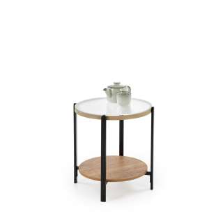 Sofabord Kamala Ø53 cm - rillet glass - eik hylle