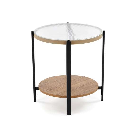 Sofabord Kamala Ø53 cm - rillet glass - eik hylle