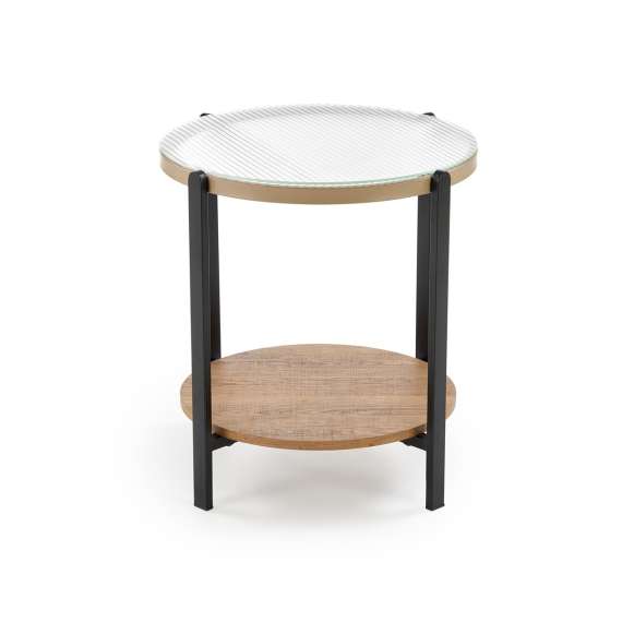 Sofabord Kamala Ø53 cm - rillet glass - eik hylle