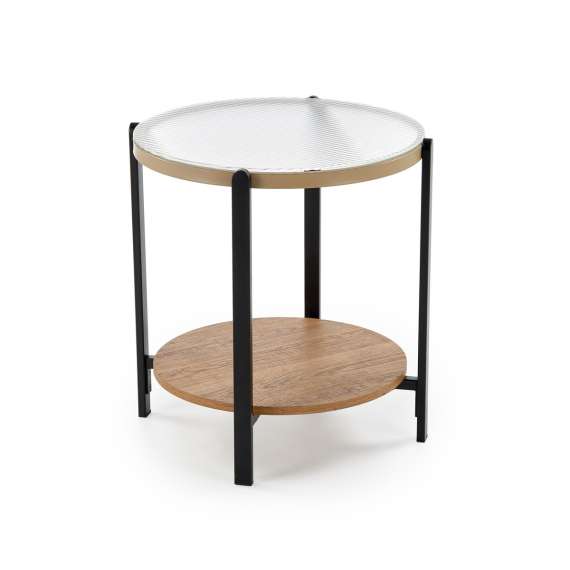 Sofabord Kamala Ø53 cm - rillet glass - eik hylle