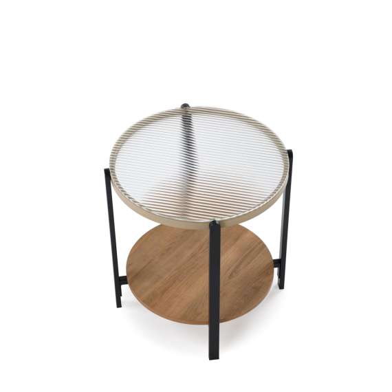 Sofabord Kamala Ø53 cm - rillet glass - eik hylle
