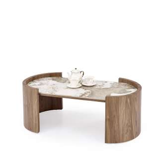 Sofabord Nicosia 121x61 cm - hvit marmor - valnøtt