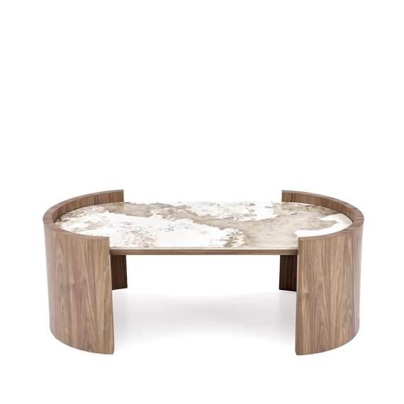 Sofabord Nicosia 121x61 cm - hvit marmor - valnøtt