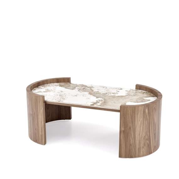 Sofabord Nicosia 121x61 cm - hvit marmor - valnøtt