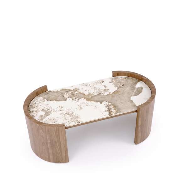 Sofabord Nicosia 121x61 cm - hvit marmor - valnøtt