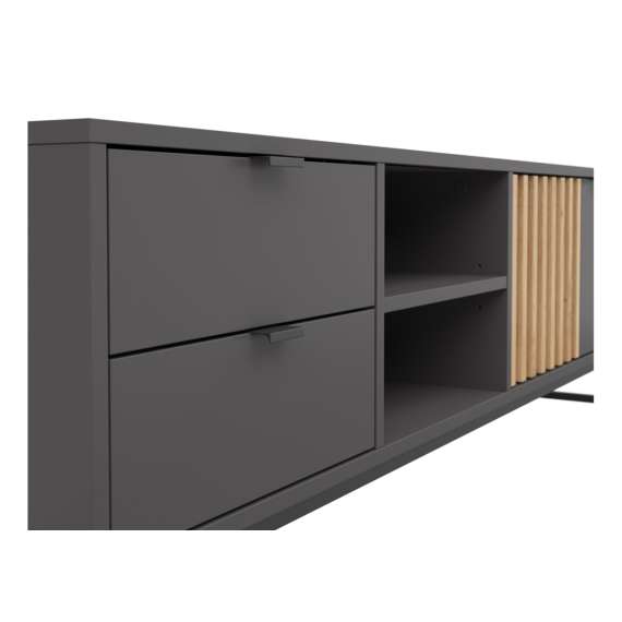 Tv-benk PHIL 176x52 cm - antrasitt - eik artisan spiler - 2 dører - 2 skuffer