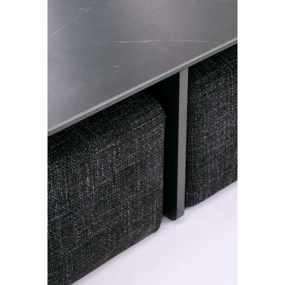 Sofabord Vicker 70x70 cm - med 2 puffer - valnøtt - sort marmor