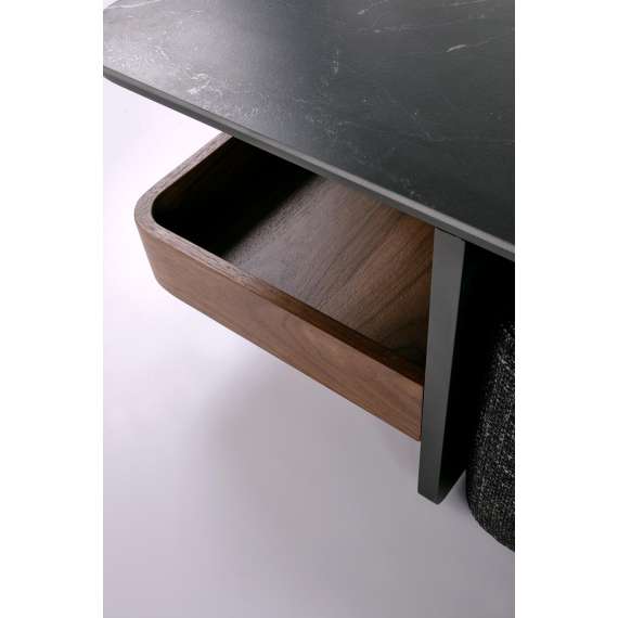 Sofabord Vicker 70x70 cm - med 2 puffer - valnøtt - sort marmor