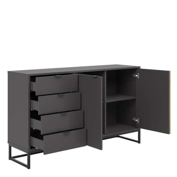 Skjenk PHIL 140x85 cm - antrasitt - eik artisan spiler - 2 dører - 4 skuffer