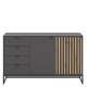 Skjenk PHIL 140x85 cm - antrasitt - eik artisan spiler - 2 dører - 4 skuffer