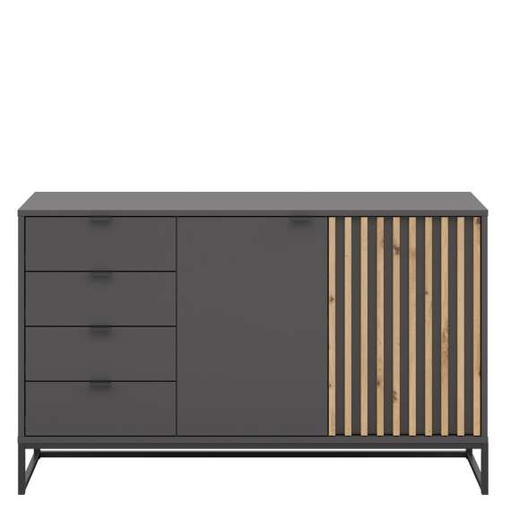 Skjenk PHIL 140x85 cm - antrasitt - eik artisan spiler - 2 dører - 4 skuffer