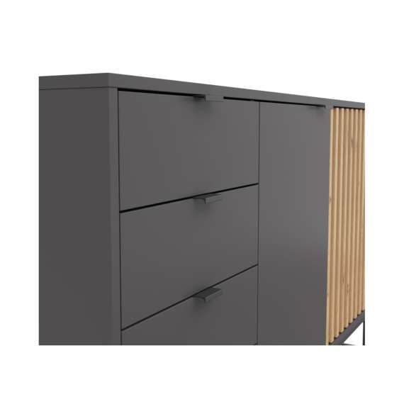 Skjenk PHIL 140x85 cm - antrasitt - eik artisan spiler - 2 dører - 4 skuffer