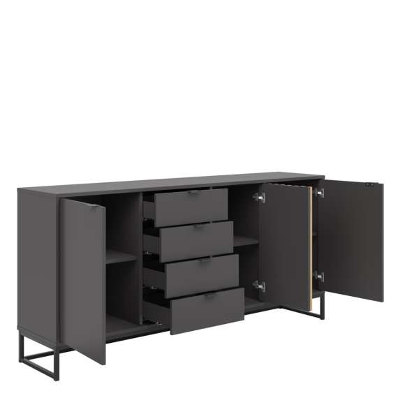 Skjenk PHIL 176x85 cm - antrasitt - eik artisan spiler - 3 dører - 4 skuffer