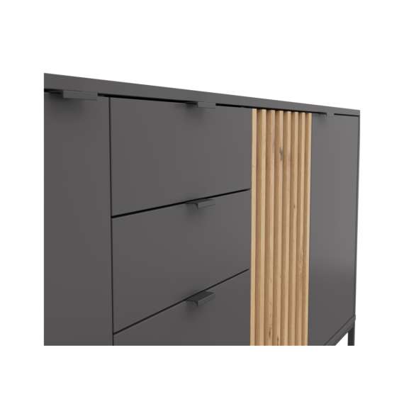 Skjenk PHIL 176x85 cm - antrasitt - eik artisan spiler - 3 dører - 4 skuffer