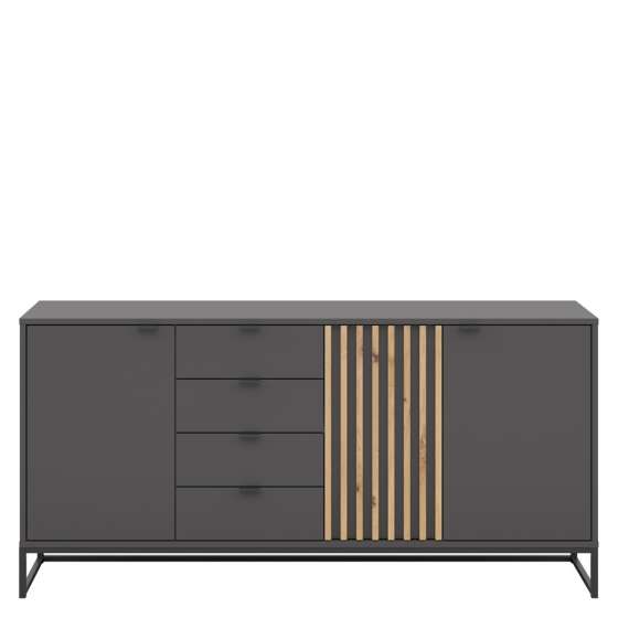 Skjenk PHIL 176x85 cm - antrasitt - eik artisan spiler - 3 dører - 4 skuffer