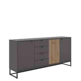 Skjenk PHIL 176x85 cm - antrasitt - eik artisan spiler - 3 dører - 4 skuffer