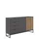 Skjenk PHIL 140x85 cm - antrasitt - eik artisan spiler - 2 dører - 4 skuffer