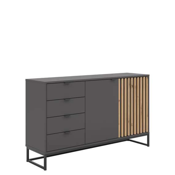 Skjenk PHIL 140x85 cm - antrasitt - eik artisan spiler - 2 dører - 4 skuffer