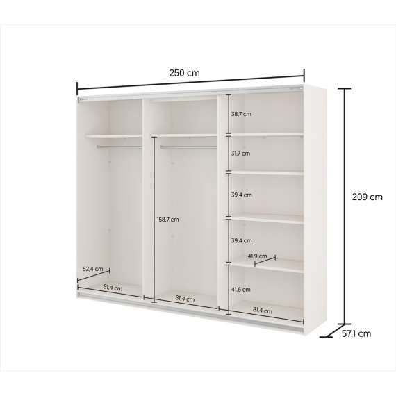 Garderobeskap Beta 250x210 - cashmere - speil