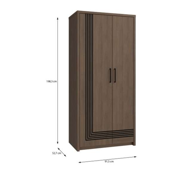 Garderobeskap EUFEMIUS 92x198 cm - eik sjokolade - svart matt - 2 dører - LED