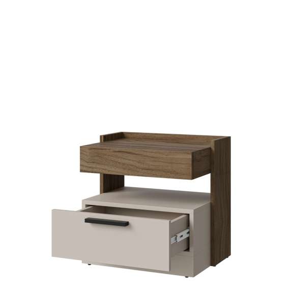 Nattbord MODO 50x48 cm - valnøtt royal - cashmere - 1 skuff - 2 stk sett
