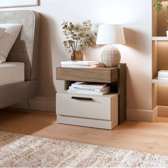 Nattbord MODO 50x48 cm - valnøtt royal - cashmere - 1 skuff - 2 stk sett