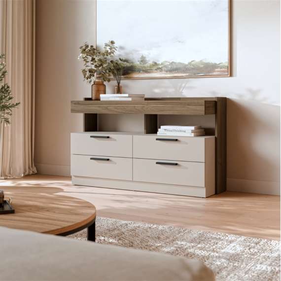 Kommode MODO 120x70 cm - valnøtt royal - cashmere - 4 skuffer