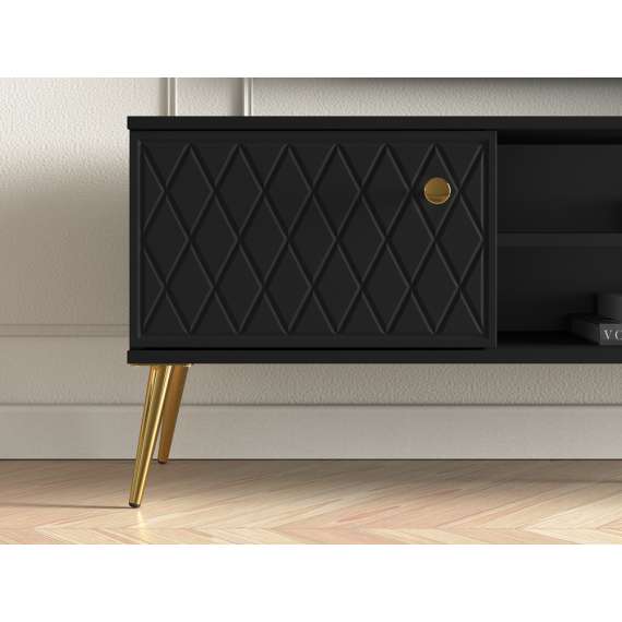 Tv-benk ELJOT - 160x49 cm - svart matt - 2 dører - metall bein
