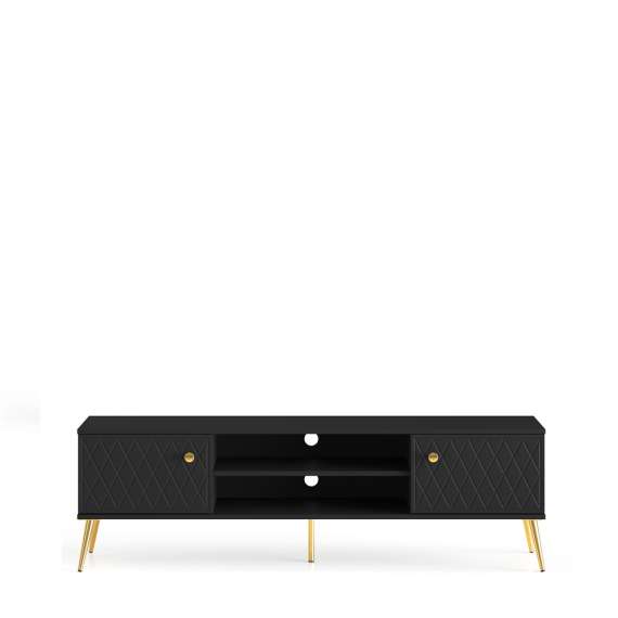 Tv-benk ELJOT - 160x49 cm - svart matt - 2 dører - metall bein