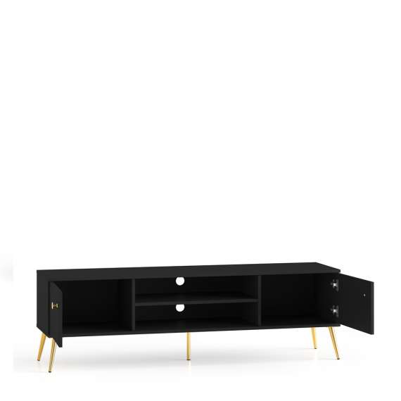Tv-benk ELJOT - 160x49 cm - svart matt - 2 dører - metall bein
