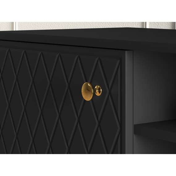 Tv-benk ELJOT - 160x49 cm - svart matt - 2 dører - metall bein