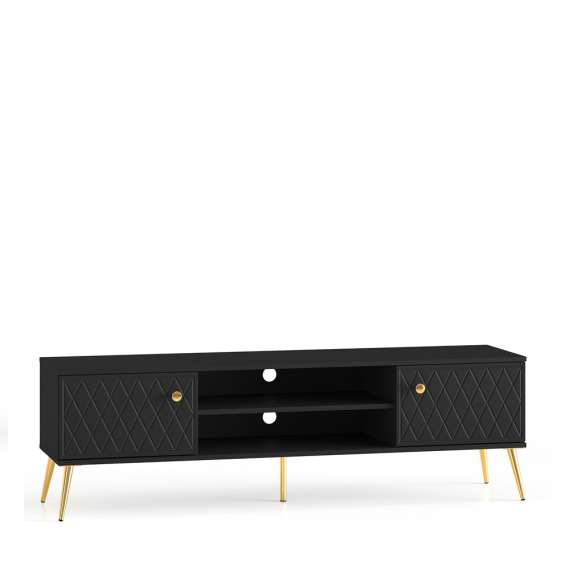 Tv-benk ELJOT - 160x49 cm - svart matt - 2 dører - metall bein