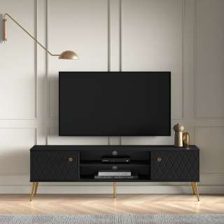 Tv-benk ELJOT - 160x49 cm - svart matt - 2 dører - metall bein