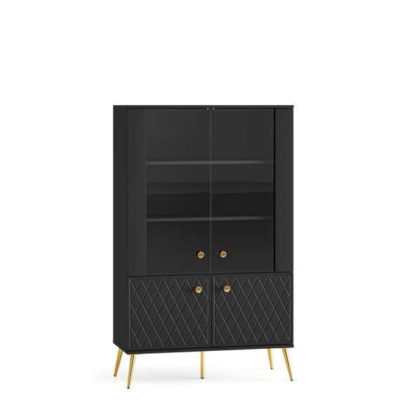 Vitrineskap ELJOT - 92x149 cm - svart matt - 2 dører - metall bein