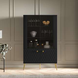Vitrineskap ELJOT - 92x149 cm - svart matt - 2 dører - metall bein