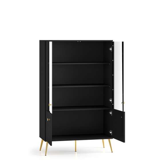Vitrineskap ELJOT - 92x149 cm - svart matt - 2 dører - metall bein