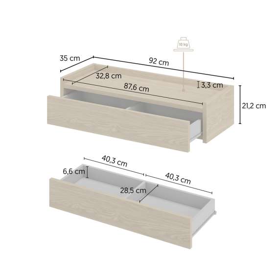 Vegghengt konsollbord Divana 92 cm - eik - med skuff