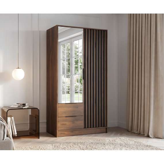 Garderobeskap Nelly 105x200 cm - 2 dører - 2 skuffer - Spiler