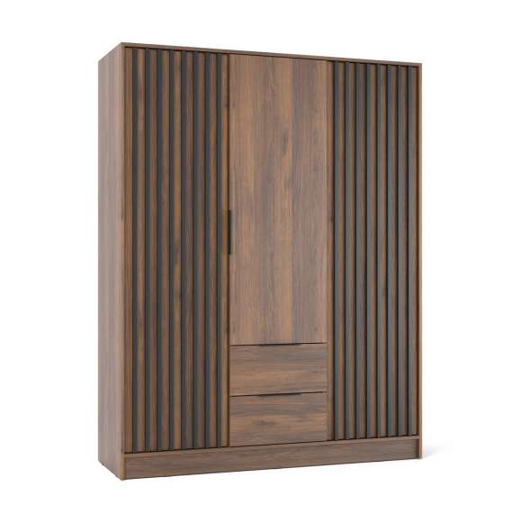 Garderobeskap Nelly 155x200 cm - 3 dører - 2 skuffer - Spiler