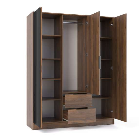 Garderobeskap Nelly 155x200 cm - 3 dører - 2 skuffer - Spiler