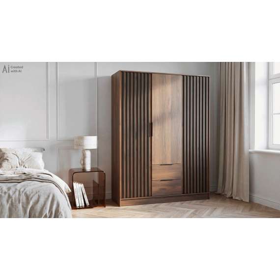 Garderobeskap Nelly 155x200 cm - 3 dører - 2 skuffer - Spiler