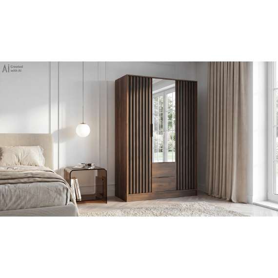 Garderobeskap Nelly 155x200 cm - 3 dører - 2 skuffer - Spiler